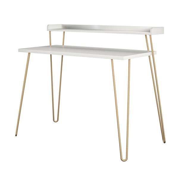 Mainstays Griffin Retro Desk with Riser, White/Gold - Walmart.com | Walmart (US)