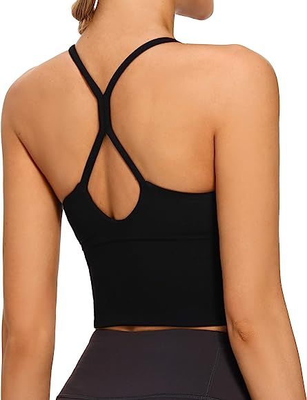 VIBOJOY Longline Strappy Padded Sports Bras Workout Running Tank Crop Tops Yoga Gym Fitness Activewe | Amazon (US)