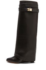 Shark Lock Calfskin Leather Wedge Boots in Black | FWRD 