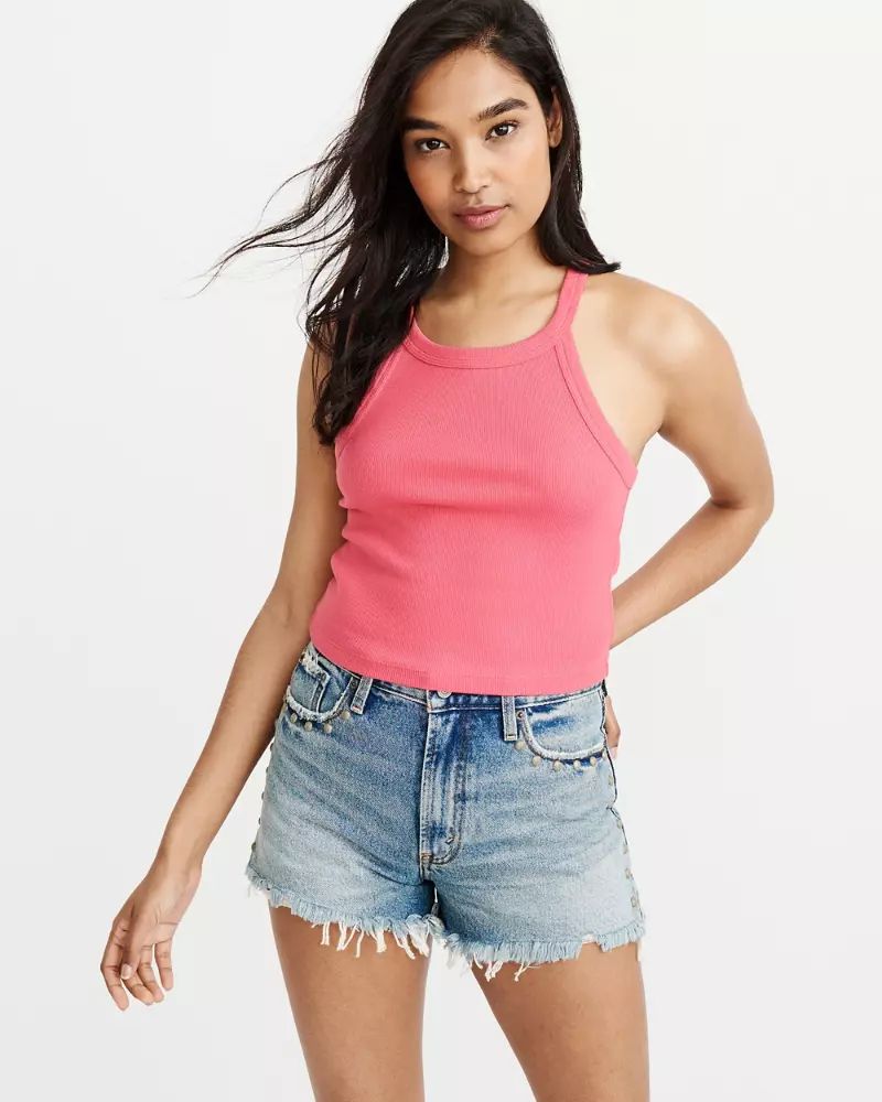 High-Neck Cropped Tank | Abercrombie & Fitch US & UK