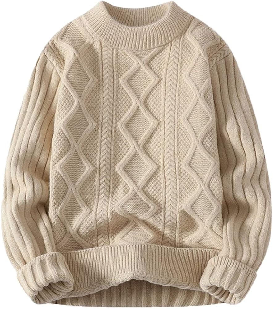 Aelfric Eden Cable Knit Sweater Women Vintage Chunky Cream Sweater Men Woven Crewneck Knitted Pul... | Amazon (US)