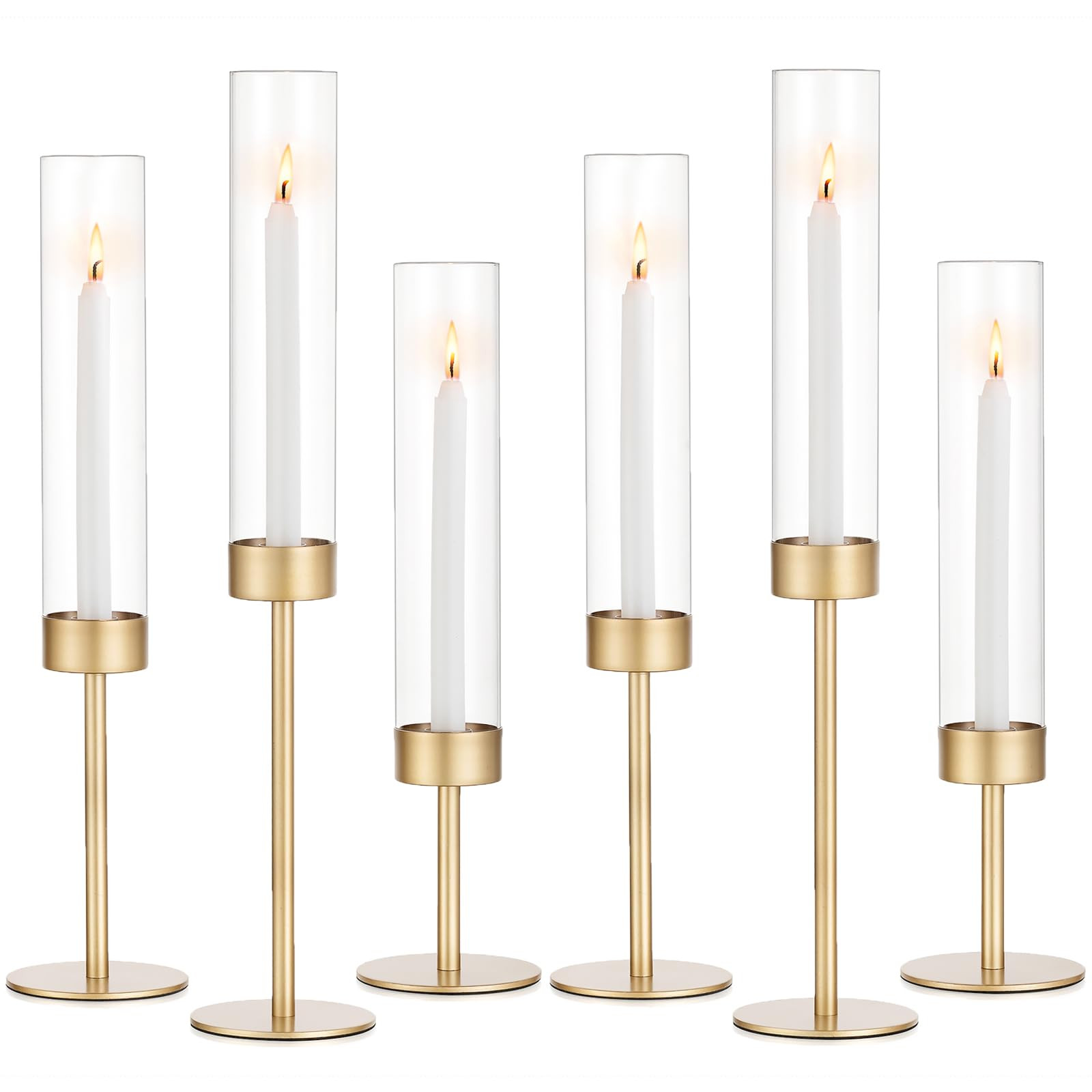 Glass Hurricane Candlestick Holders Gold - Romadedi Set of 6 Taper Candle Holder Bulk Tall Clear ... | Amazon (US)
