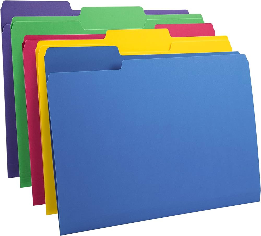 Amazon Basics File Folders, Letter Size, Heavyweight 1/3-Cut Tab Assorted Colors, 50-Pack | Amazon (US)