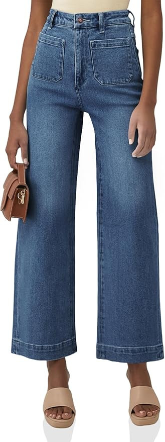 Tankaneo Womens Wide Leg Cropped Jeans High Waisted Capris Loose Boyfriends Cotton Ankle Denim Pa... | Amazon (US)