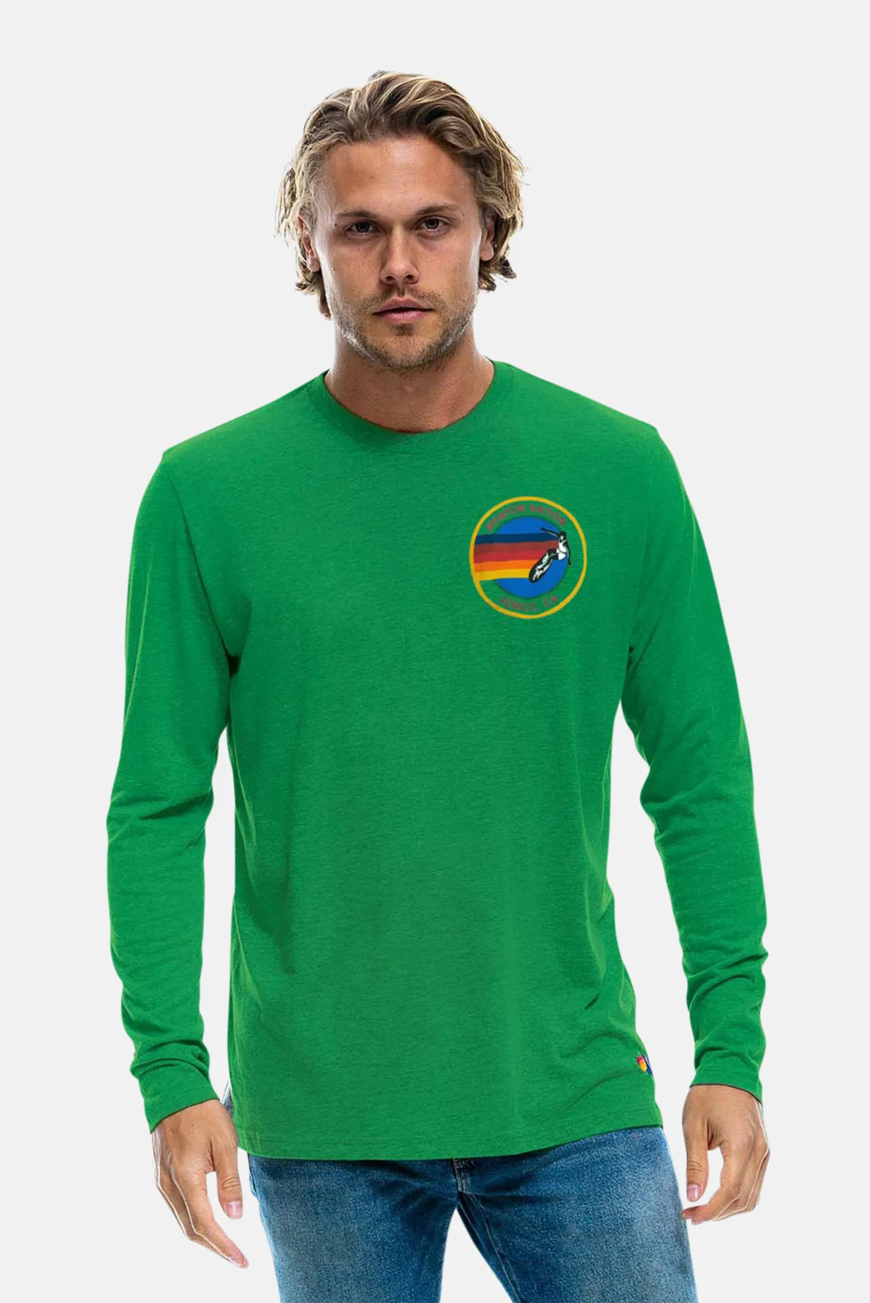 Men's Long Sleeve Tee Kelly Green | Blue & Cream