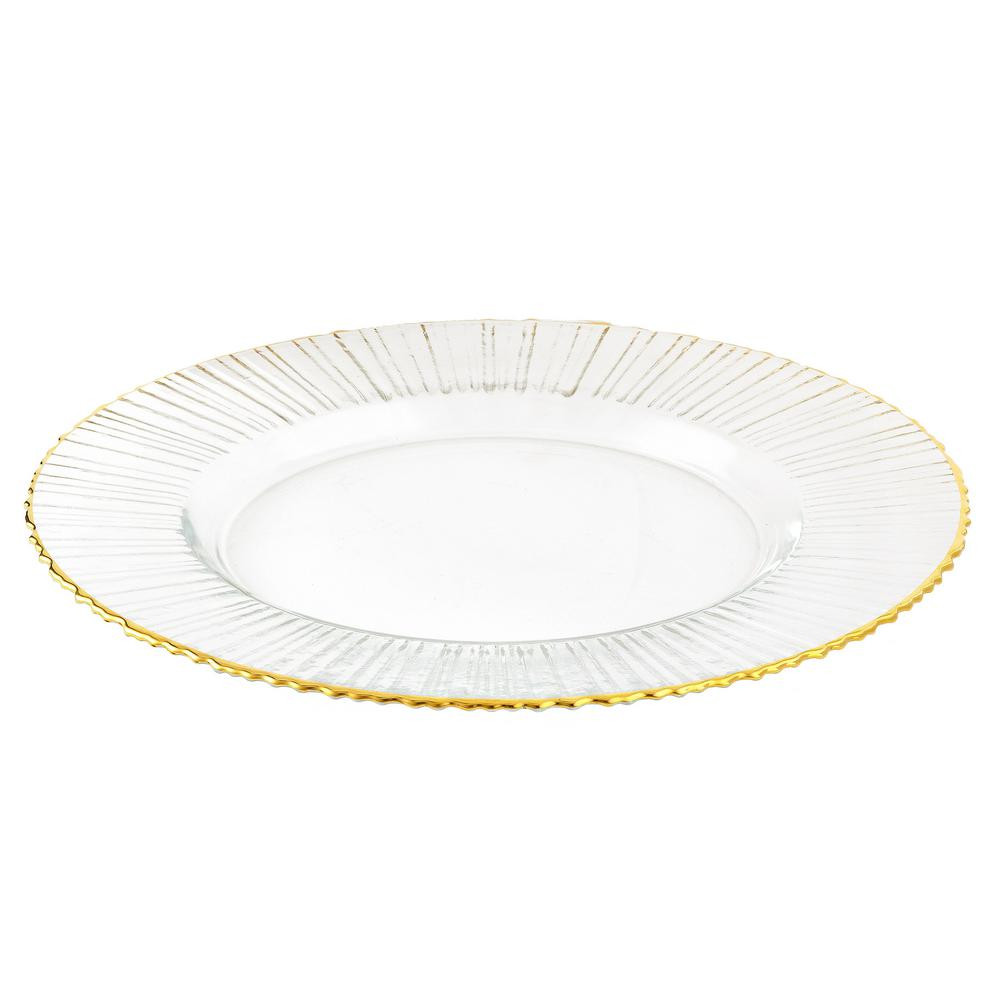 Elegance 13 in. Glass Ray Charger with Gold Rim (Set of 4)-31111 - The Home Depot | The Home Depot