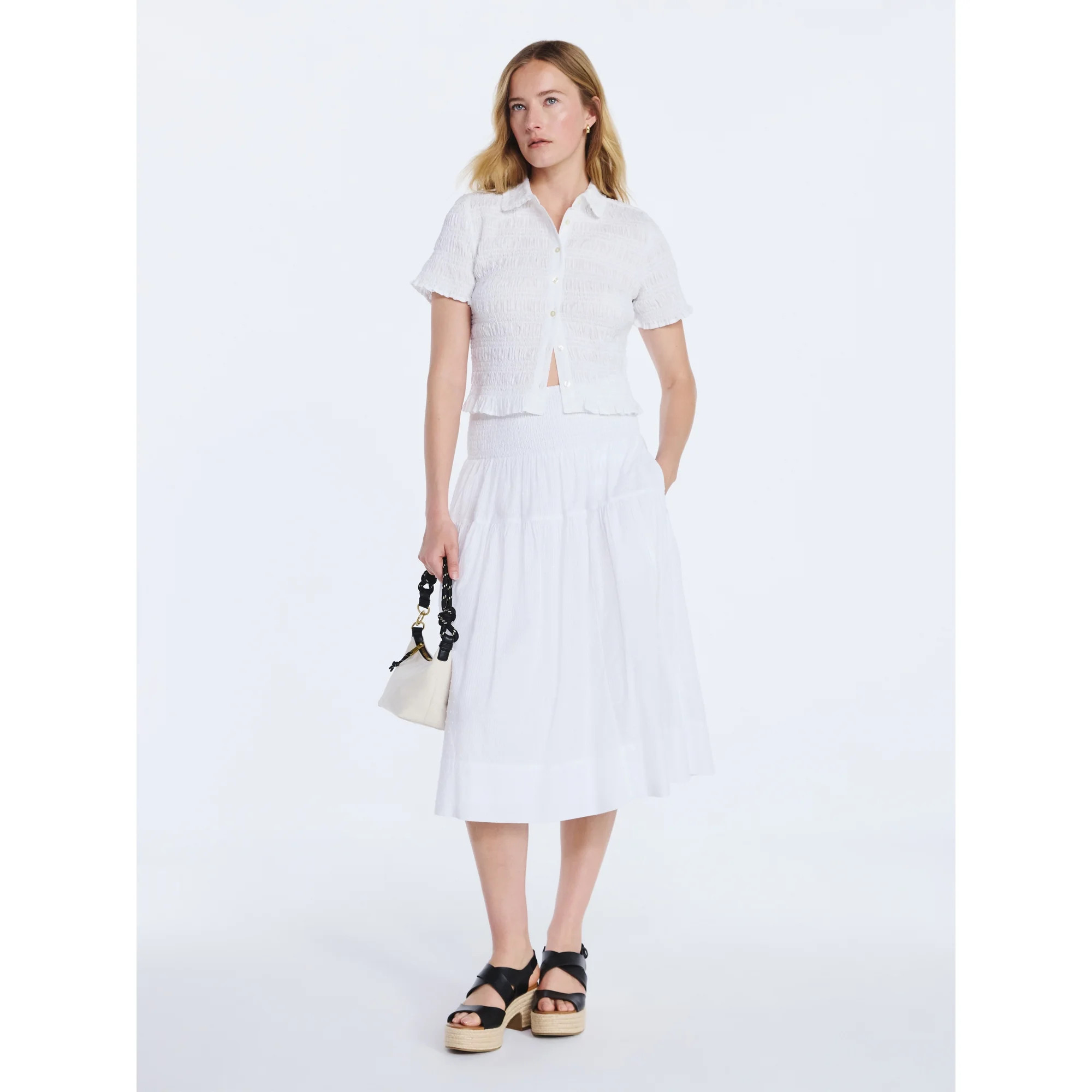 Free Assembly Women's Smocked Waist Cotton Midi Skirt, Sizes XS-XXL | Walmart (US)