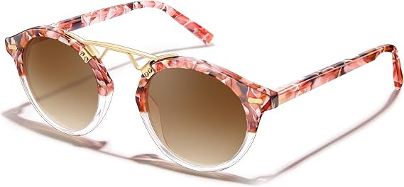 CARFIA Small Face Double Bridge Acetate Polarized Round Womens Sunglasses | Retro Metal Bridge De... | Amazon (US)