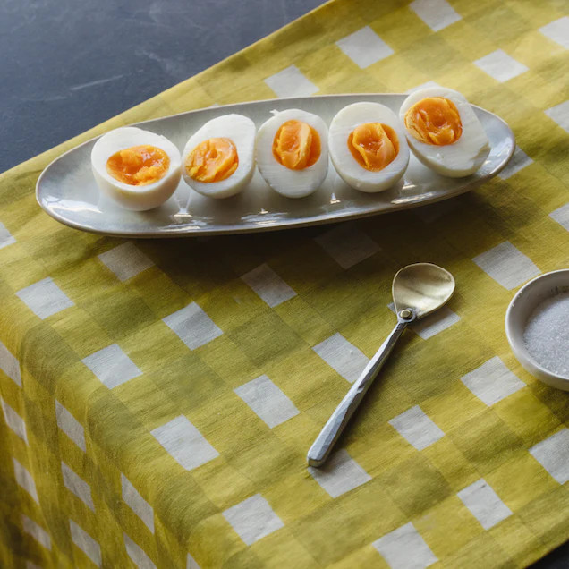 Yellow Cross Hatch Runner with Lavender Trim | Goldie Home