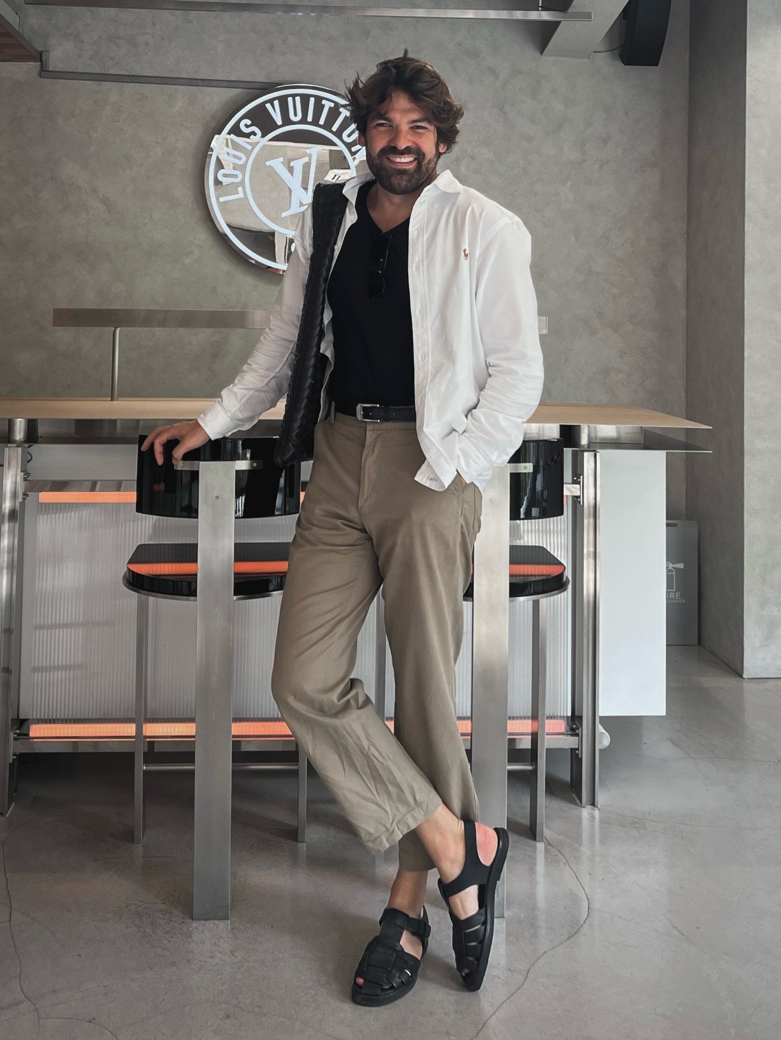 Men’s outfit with The Row fisherman leather sandals and Bottega Veneta Large Hop Bag in Fondant. 

#LTKMens #LTKTravel #LTKFindsUnder100