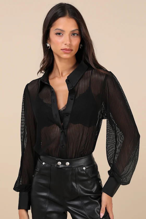Convincing Choice Black Sheer Button-Up Bodysuit | Lulus
