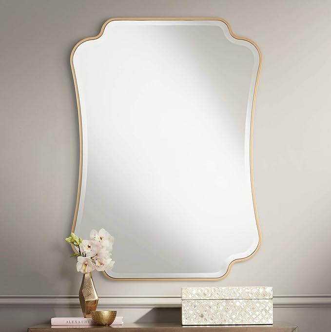 Noble Park Indara Scalloped Corner Rectangular Vanity Decorative Wall Mirror Antique Gold Wood Fi... | Amazon (US)