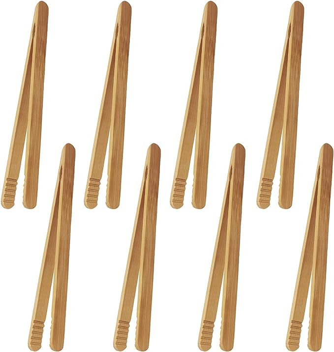 7 Inch Bamboo Kitchen Utensil Tongs, Reusable Bamboo Toast Tongs for Toast, Kimchi, Fruit and Tea... | Amazon (US)