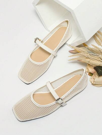 New Ballet Flats, Spring Women's Square Toe Flat Shoes, Solid Color Breathable Casual Sandals, Fa... | SHEIN