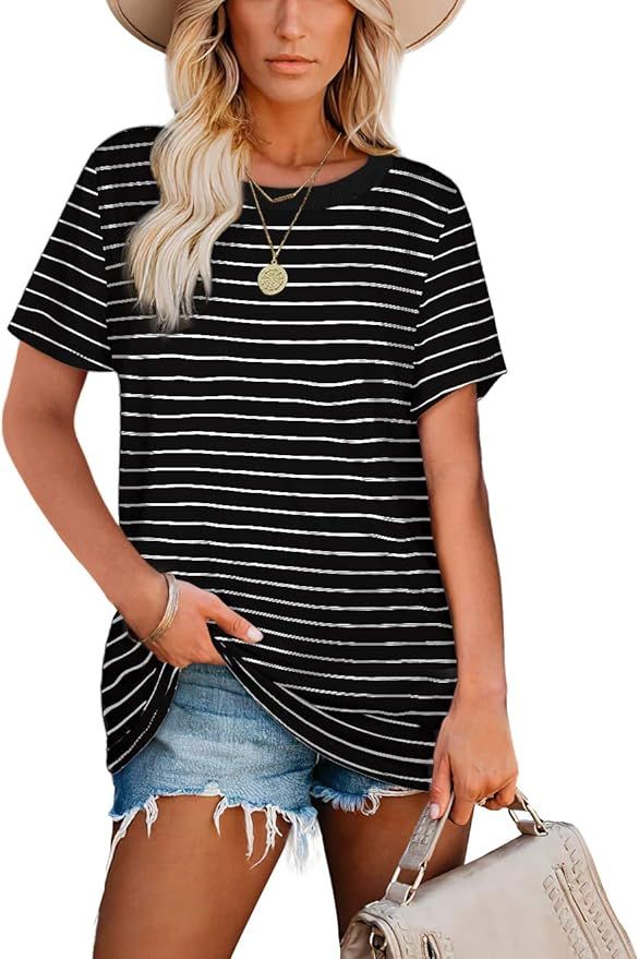 Jescakoo Woman Short Sleeve Tshirts Casual Summer Clothes Black and White Striped S at Amazon Wom... | Amazon (US)