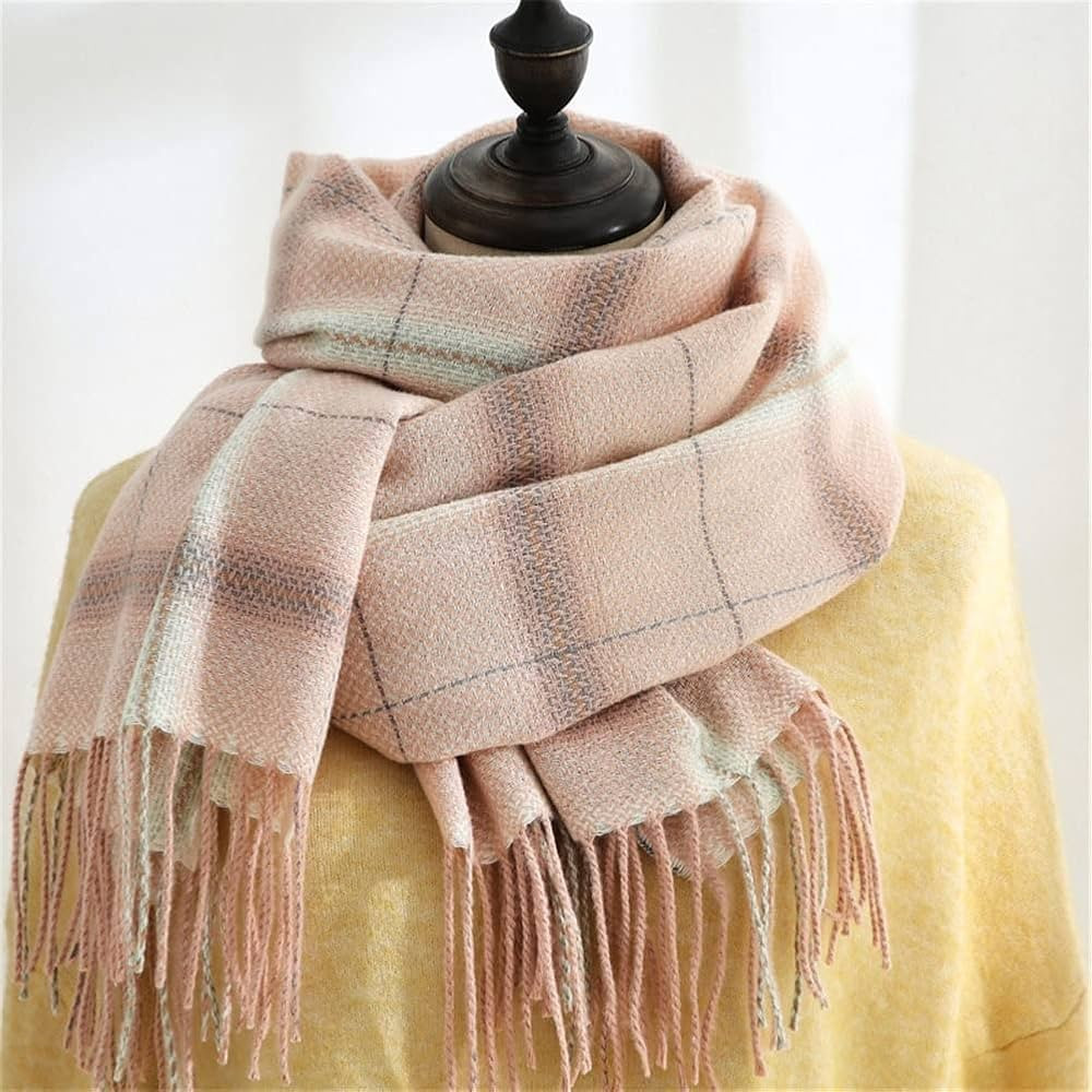 Women's Scarves Korean Style Scarves Plaid Soft Bufandas Tassel Female Pink Foulard Jersey Shawl Apparel Accessories (Color : Pink, Size : 70cm*180cm) | Amazon (US)