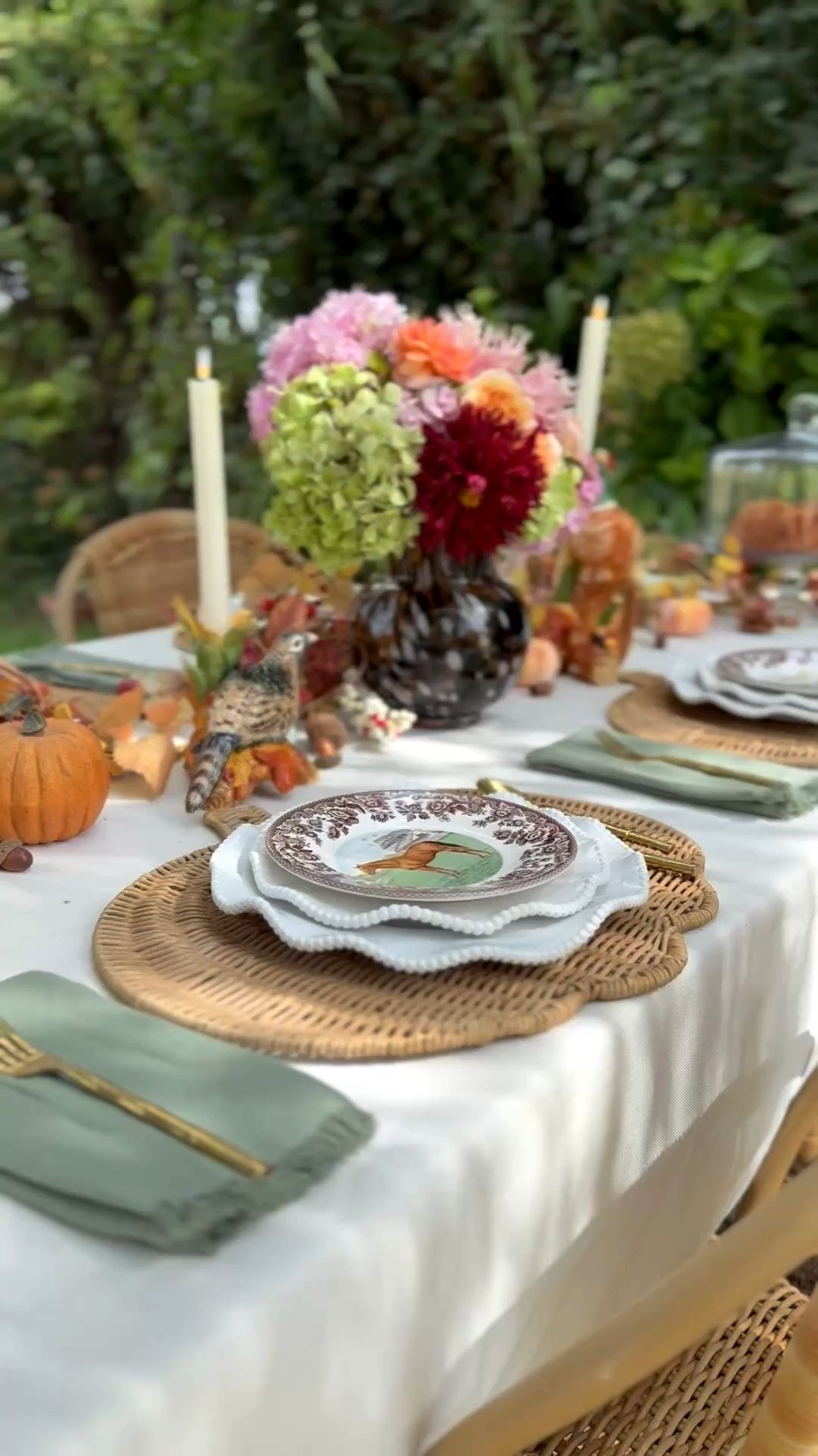 #ad This autumn tablescape idea is perfect Thanksgiving too! I love these gorgeous pheasant candleholders and horse plates from @Wayfair! #wayfair #wayfairpartner