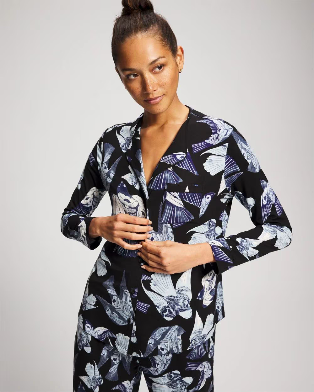 Piped Long-Sleeve Notch Pajama Top | Soma | SOMA