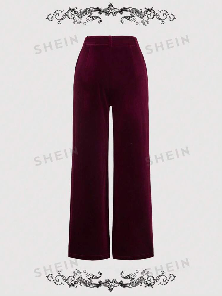 SHEIN MOD Women's Solid Color Elegant Red Velvet Flare Straight Leg Pants,Business Pants | SHEIN