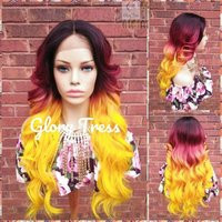 Clearance // Wavy Lace Front Wig, Ombre Burgundy, Glory Tress, Yellow, Cosplay Heat Safe Diva | Etsy (US)