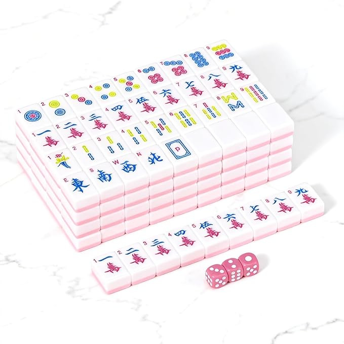American Mahjong | 166 Premium 1.2-inch Ivory White Tiles | Complete Mahjong Game Set Pink | Amazon (US)