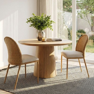 Rattan Dining Chairs, Set of 2 Upholstered Linen Seat Chairs with Curved Double Cane Back and Metal Legs - Panipeachy | Target
