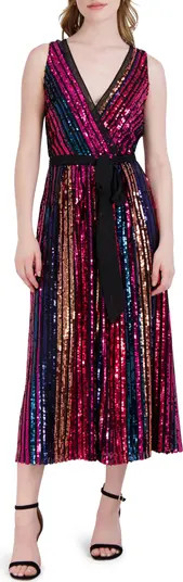 Julia Jordan Rainbow Sequin Stripe Fit & Flare Cocktail Dress | Nordstrom | Nordstrom