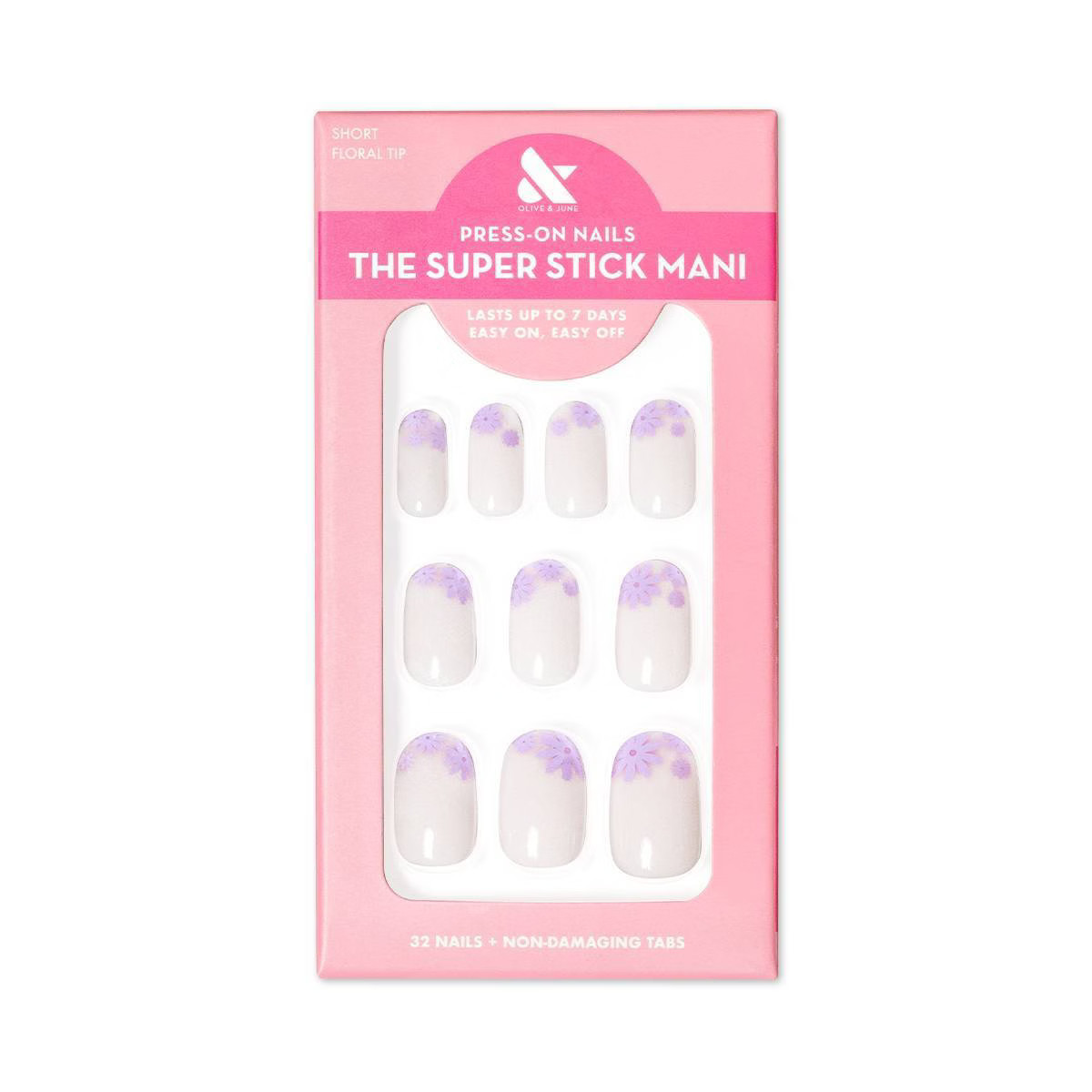 Olive & June Fake Nails - S Round - Floral Tip - 32ct | Target