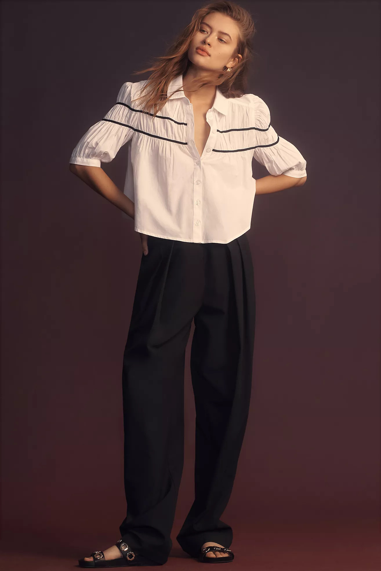 Maeve Short-Sleeve Shirred Top | Anthropologie (US)