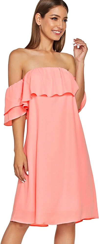 Milumia Women's Off Shoulder Ruffles Shift Loose Summer Vacation Mini Dress | Amazon (US)