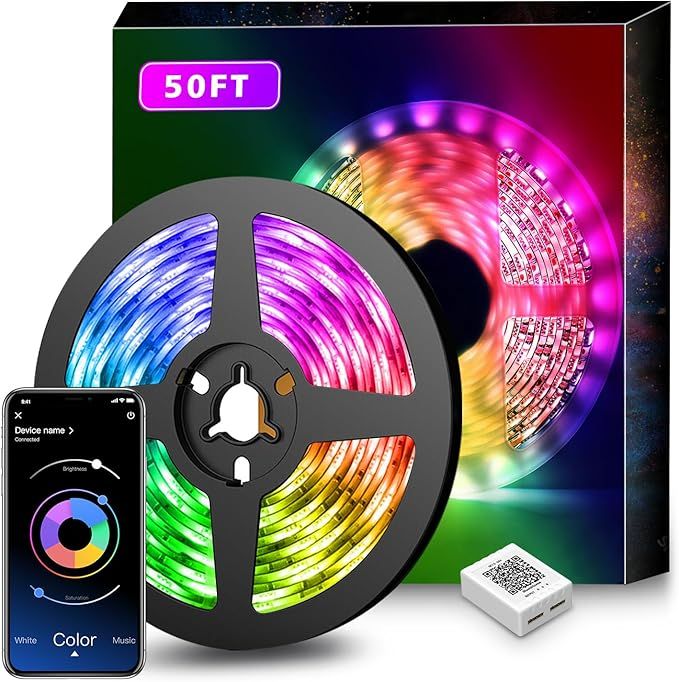 Nexillumi 50Ft LED Strip Lights Music Sync Color Changing RGB LED Strip IR Remote, Sensitive Buil... | Amazon (US)