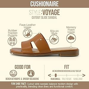 CUSHIONAIRE Voyage Cutout Strap Slides for Women, Slip On Summer Flats, Trendy Footwear, Comforta... | Amazon (US)