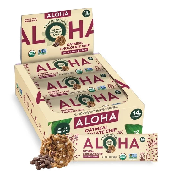 ALOHA Plant Based Protein Bars, Oatmeal, 14g Protein (Pack of 12) | Walmart (US)