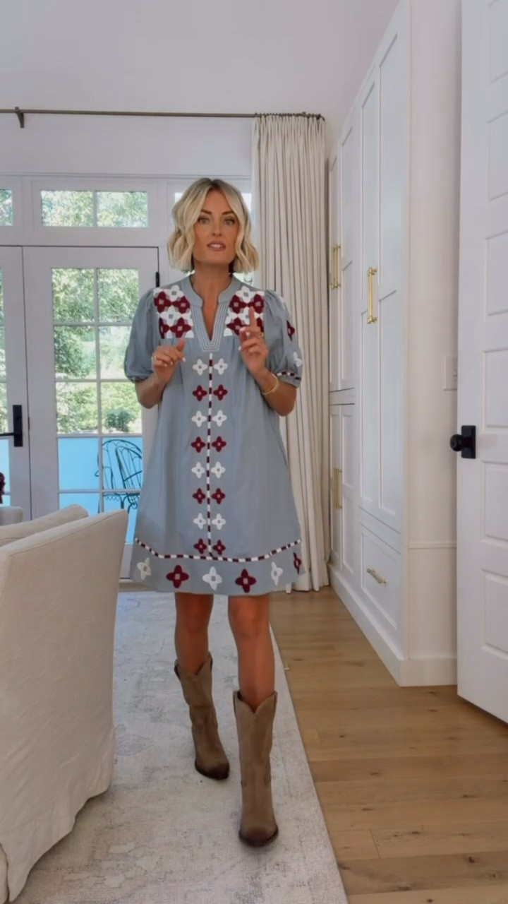 Love the color combo of the baby blue & the burgundy! I think you will definitely be seeing a lot of these colors this fall! Wearing XS! Use code LOVERLY15 for 15% off your first Avara order!

Loverly Grey, fall outfit inspo, fall dresses, fall mini dress, cowboy boots

#LTKSeasonal