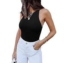 REORIA Women’s Sexy Sleeveless Racer Back Halter Neck Bodysuit Tank Tops | Amazon (US)