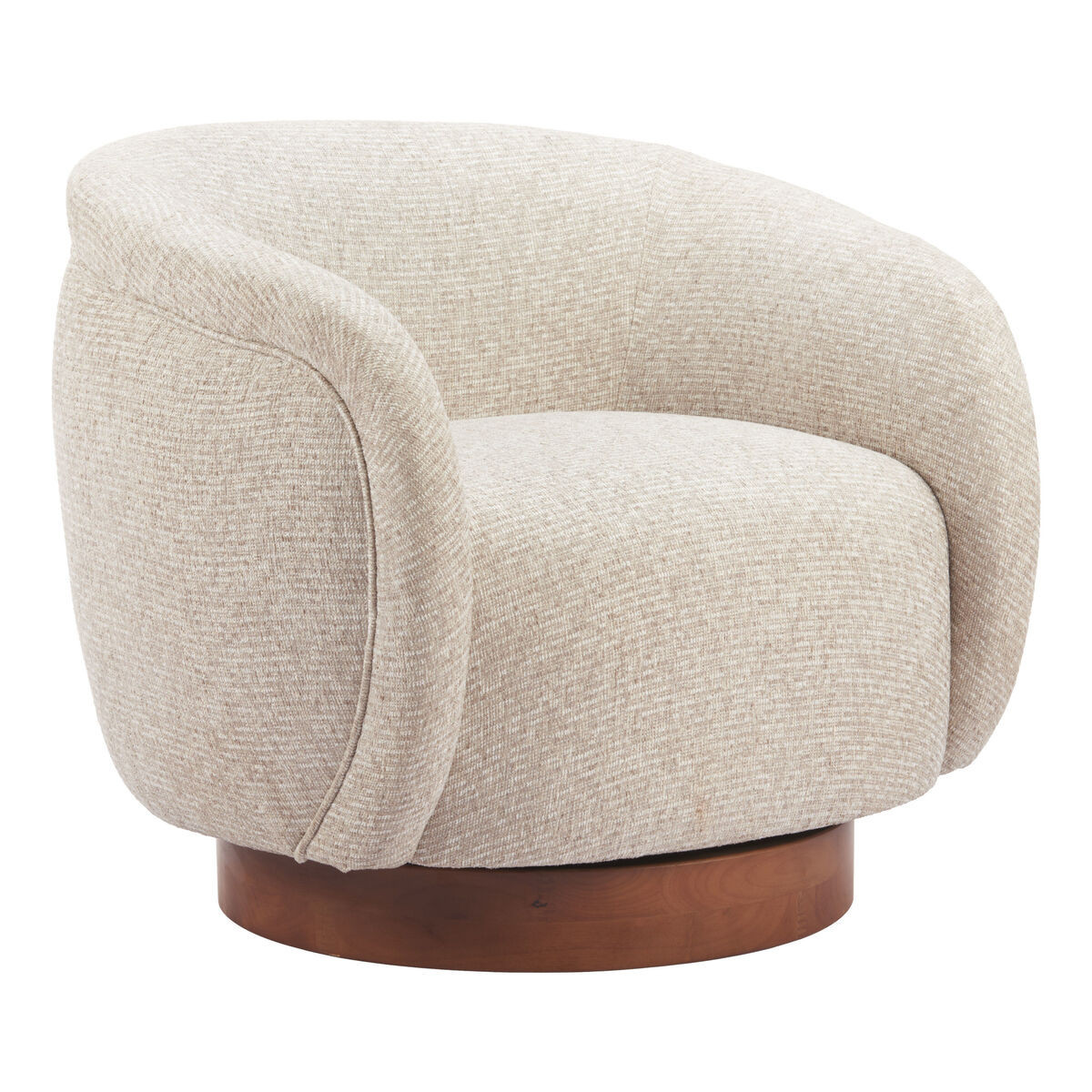Marvin Cream and Elm Wood Base Upholstered Swivel Chair in White by World Market | World Market