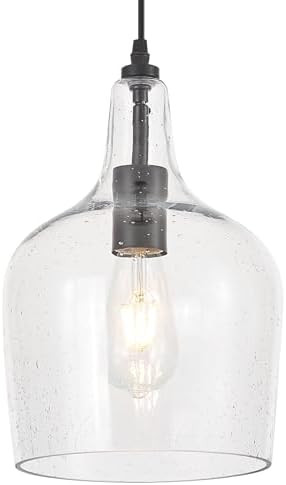 ELYCCUPA Seeded Glass Pendant Light Modern Black 1 Light Single Dome Pendent Lighting Fixtures fo... | Amazon (US)