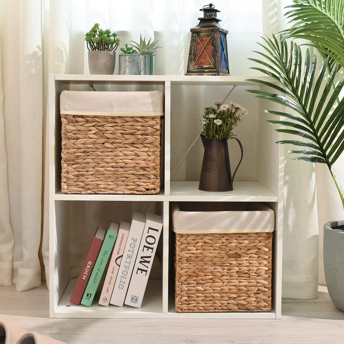 Wicker Storage Baskets with Liners, Water Hyacinth Handwoven Cube for Organizing (Set of 2) | Wayfair North America