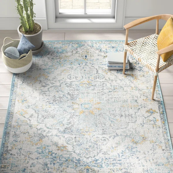 Runner Hillsby Oriental Ivory Cream/Teal/Yellow Area Rug | Wayfair North America