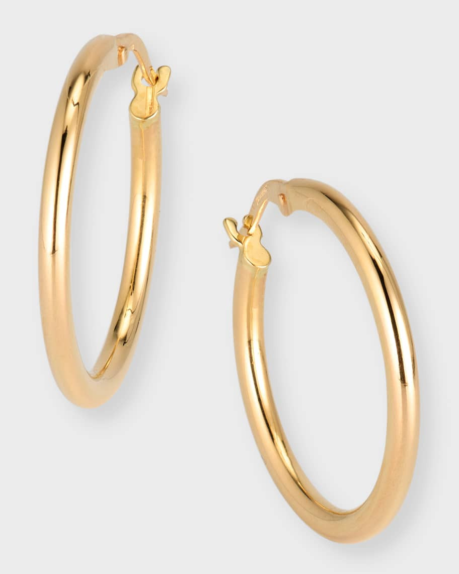 18K Gold Round Hoop Earrings, 25mm | Neiman Marcus