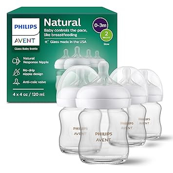 Philips Avent Natural Glass Baby Bottles with Natural Response Nipples (Slow Flow, Flow 2), 4oz, ... | Amazon (US)