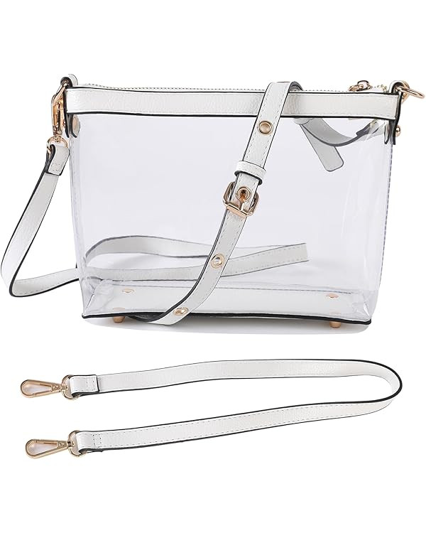 Y&R Direct 3-IN-1 Clear Zipper Crossbody Bag with Vegan Leather Trim Clear Purse for Stadium Fest... | Amazon (US)