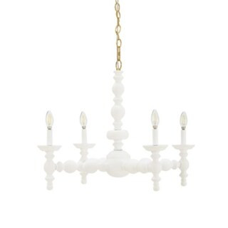 Peyton Wood 4 Light Chandelier in White with Hand Finished Mango Wood Detail & Brass Chain | Ballard Designs, Inc.