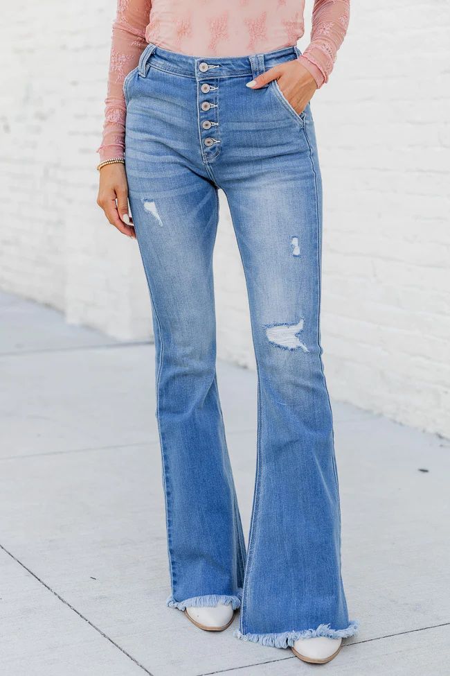 Kelly Distressed Flare Medium Wash Jeans DOORBUSTER | Pink Lily