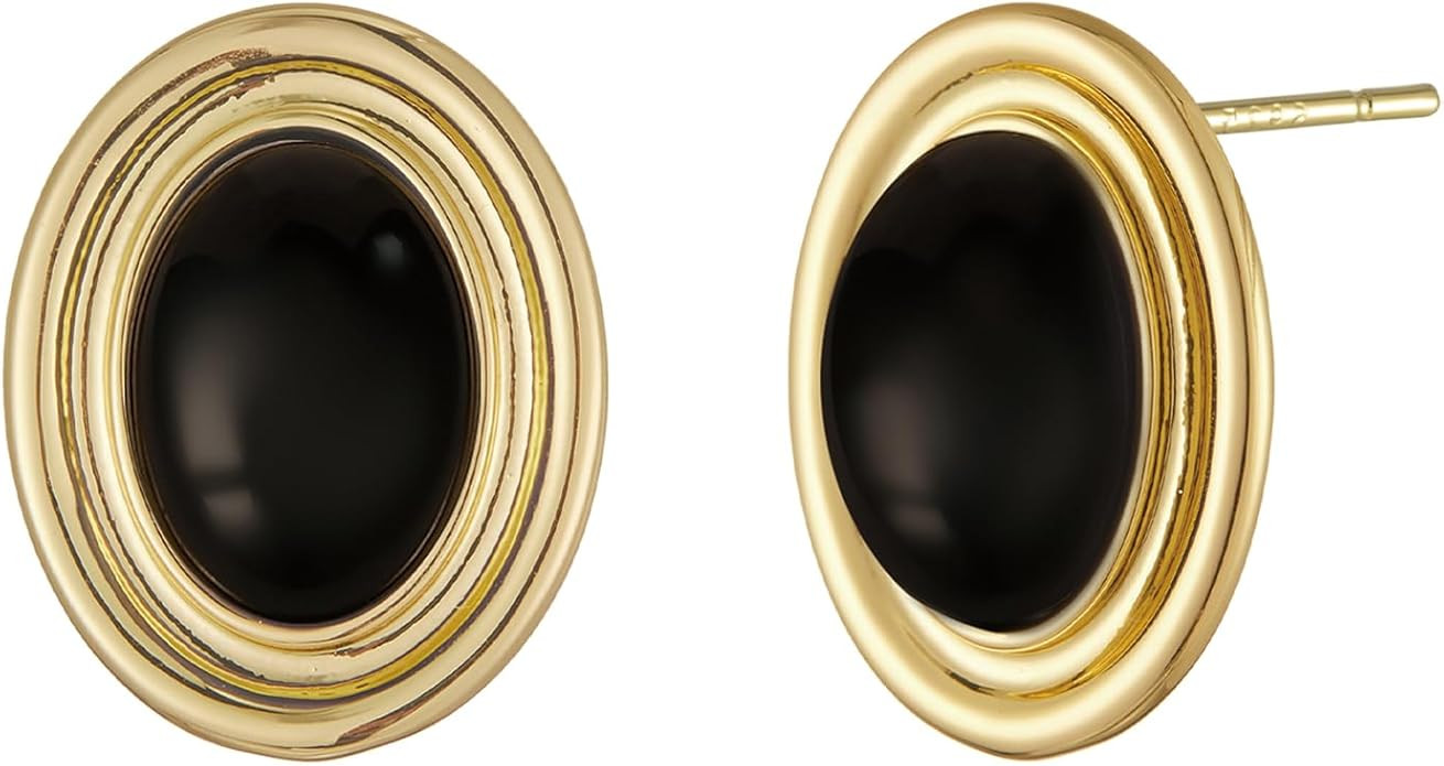 Chunky Gold Color Earrings Fashion Geometric 18K Gold Turquoise Lapis Lazuli Green Red Oval Earri... | Amazon (US)