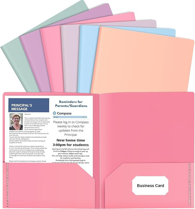 6 Pack Colored File Folders with Pockets and Business Card Holder, Pastel Decorative Pocket Folde... | Amazon (US)