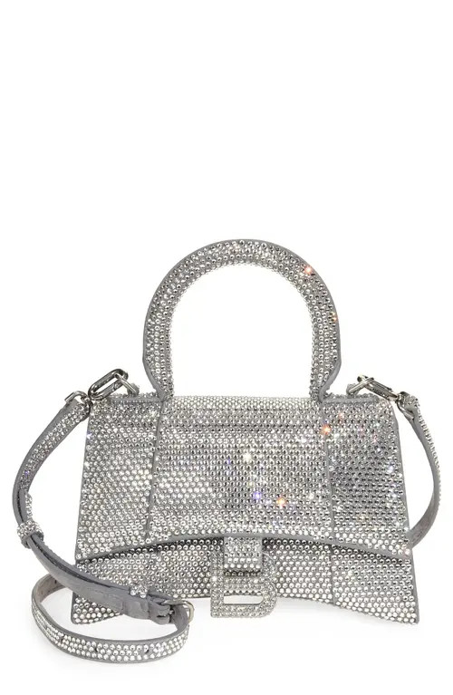 Balenciaga Extra Small Hourglass Crystal & Suede Top Handle Bag in Grey/Crystal at Nordstrom | Nordstrom