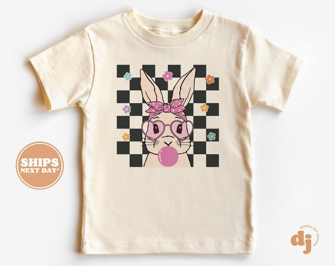 Kids Easter Shirt  Bunny Black Checkered Kids Retro Tshirt  - Etsy | Etsy (US)