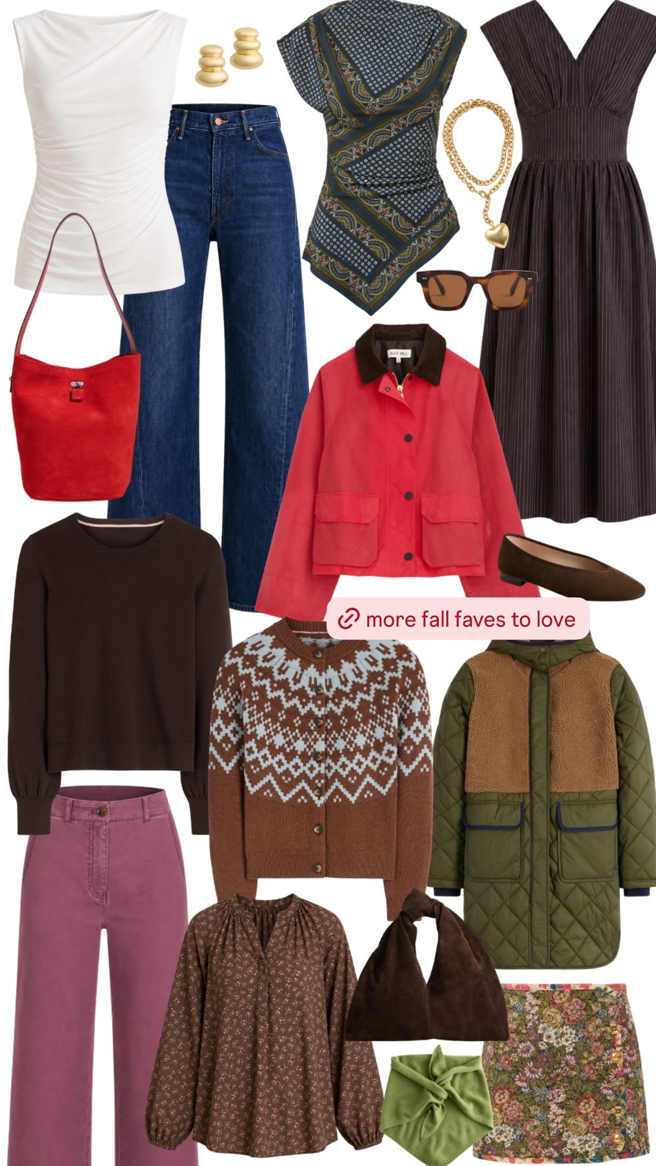 more fall favorites to love. this roundup has a little bit of everything, from elevated basics and easy denim to statement outerwear, printed tops, and a few pieces that make an everyday outfit feel more interesting. i’m especially into the red jacket, fair isle cardigan, olive quilted coat, and berry-toned jeans. such an easy mix to pull from for casual days, dinners, and everything in between.  

 #LTKSeasonal