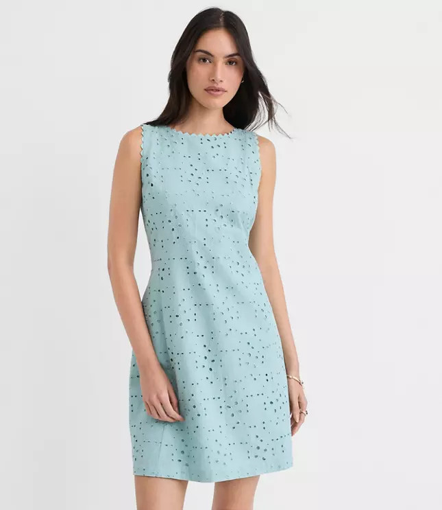 Petite Scalloped Eyelet V-Back Mini Dress | LOFT